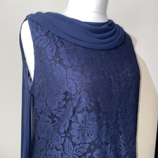 Jacques Vert- UK20 EUR48 Navy Blue Lace Fully Lined evening Dress & scarf Drape