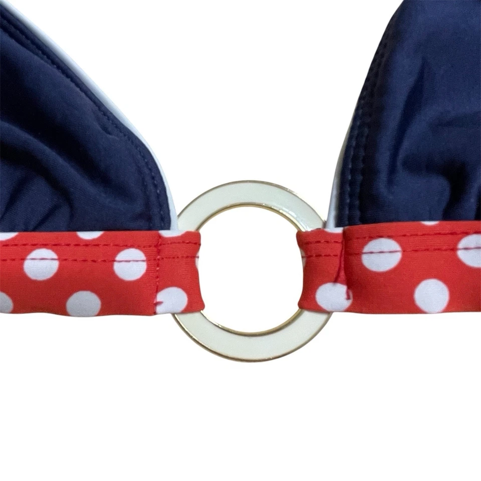 Tommy Hilfiger Polka Dot Strap Bikini Top Size 10 Blue Red Pinup Rockabilly VLV - Image 2 of 4