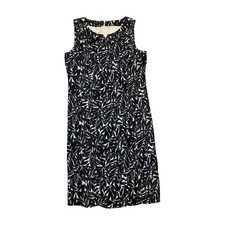 Talbots Sheath Dress Womens 14 Black White Print Sleeveless Work Office Career