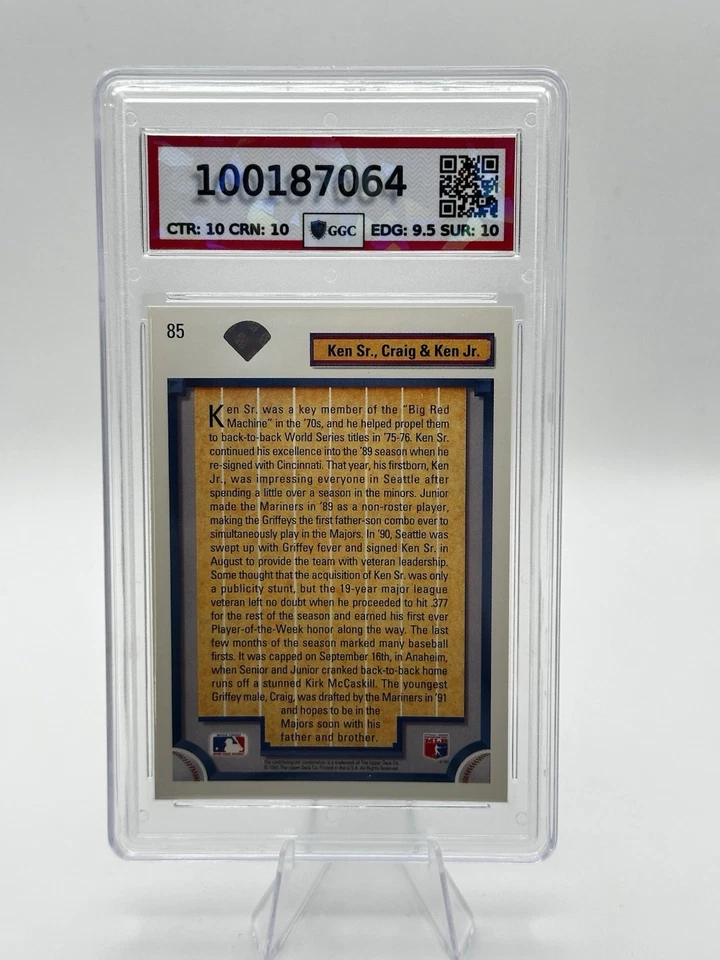 Ken Griffey Jr. 1992 cubierta superior MLB #85 grado GGC 10 Foto 2 de 2