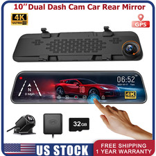 4K 10  Dual Dash Cam Mirror Dash Cam Rear View Mirror Dash Camera Front and Rear