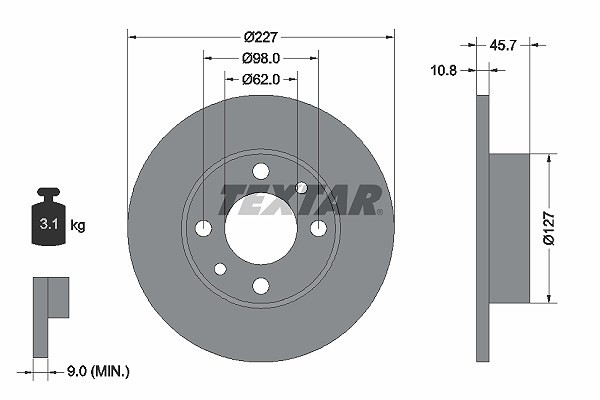 2X Textar Bremsscheibe Hinterachse, Vorderachse U.A. FüR Autobianchi, Fiat-image