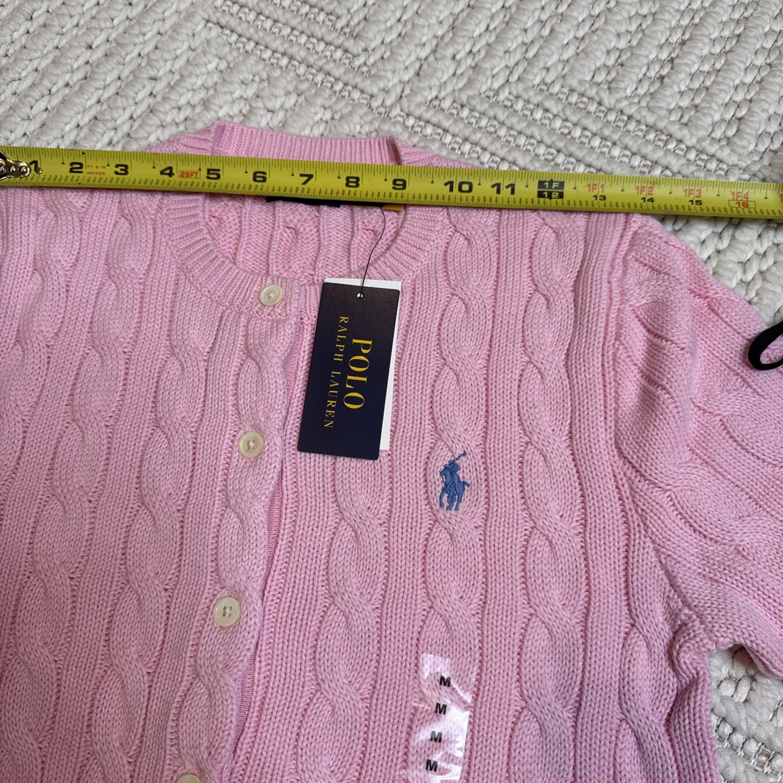 Polo Ralph Lauren Women’s Cable Knit Cotton Cardigan Sweater Pink Button Front