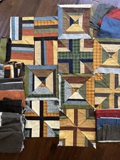 Maywood Studios Woolies Flannel- Scraps and Leftover Blocks - Over 1.13 lbs VTG