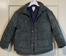 Free Assembly Boys Green Puffer Jacket S 6/7 Snap Front Quilted Recycled