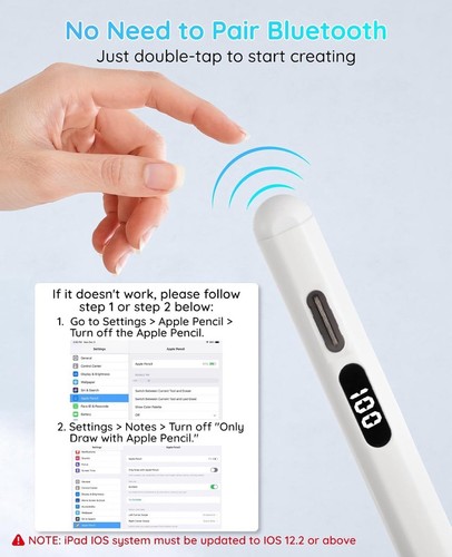 Samton Stylus Pen for iPad 2018-2025 Usb C Fast Charge Pencil Magnetic White - Afbeelding 3 van 14