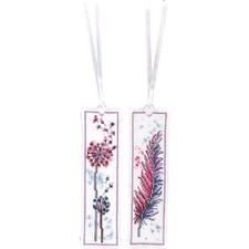 Vervaco bookmark counted cross stitch kit "Feather and fluff" Set of 3, 6x20cm,