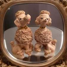 Vintage PINK Spaghetti POODLE Lipper Mann Set *HTF LARGE FIGURINE 1956