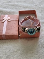 Disney Lilo And Stitch Adjustable Pinl Leather Braided Bracelet