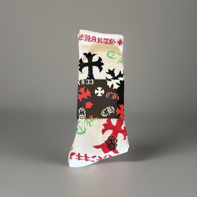 Chrome Hearts Stencil Socks Black White Red Size Large NWT