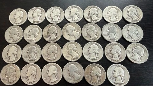 27 Lot 1940s 90% Washington Silver Quarter Dollar Coins Good+ Condition