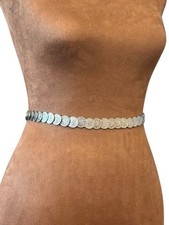 Women's Silver-Tone Metal Waist Belt Fish Scale 30-36” Stretch Coin Medallion