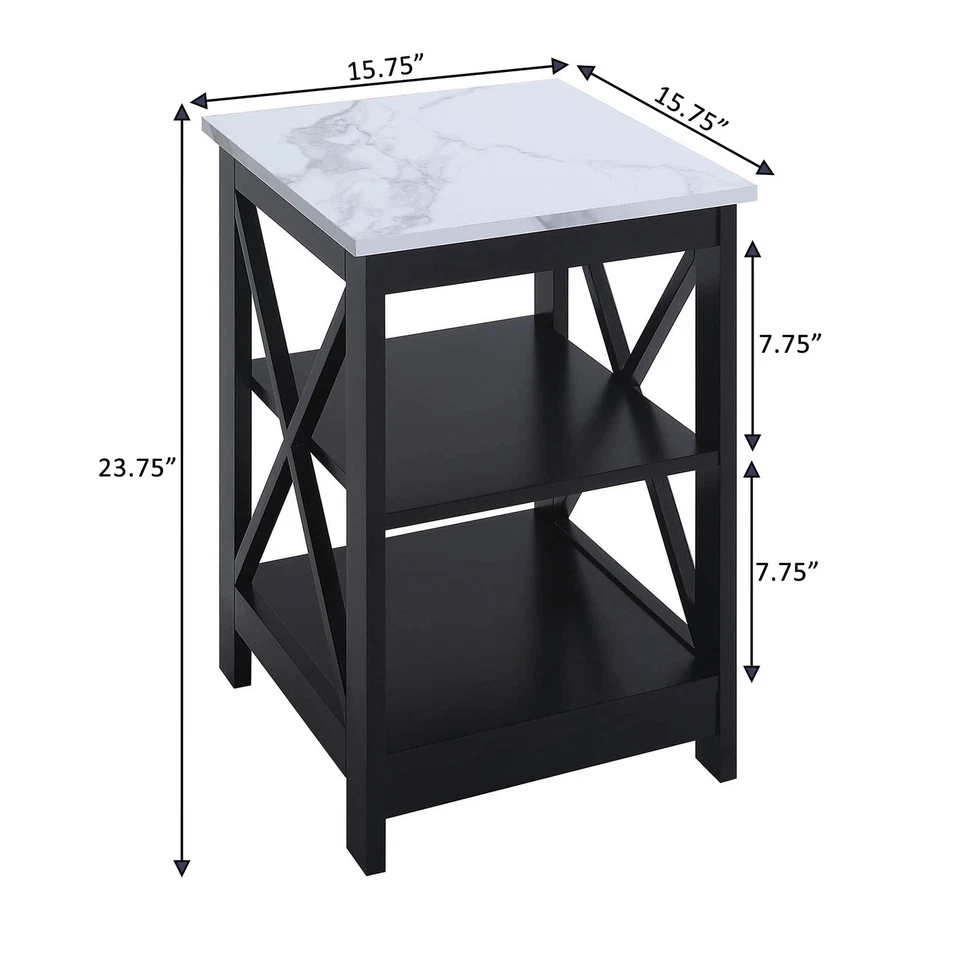 Oxford End Table With Shelves Faux Marble Black Transitional Piece 15.75X15.75 - Image 3 of 4