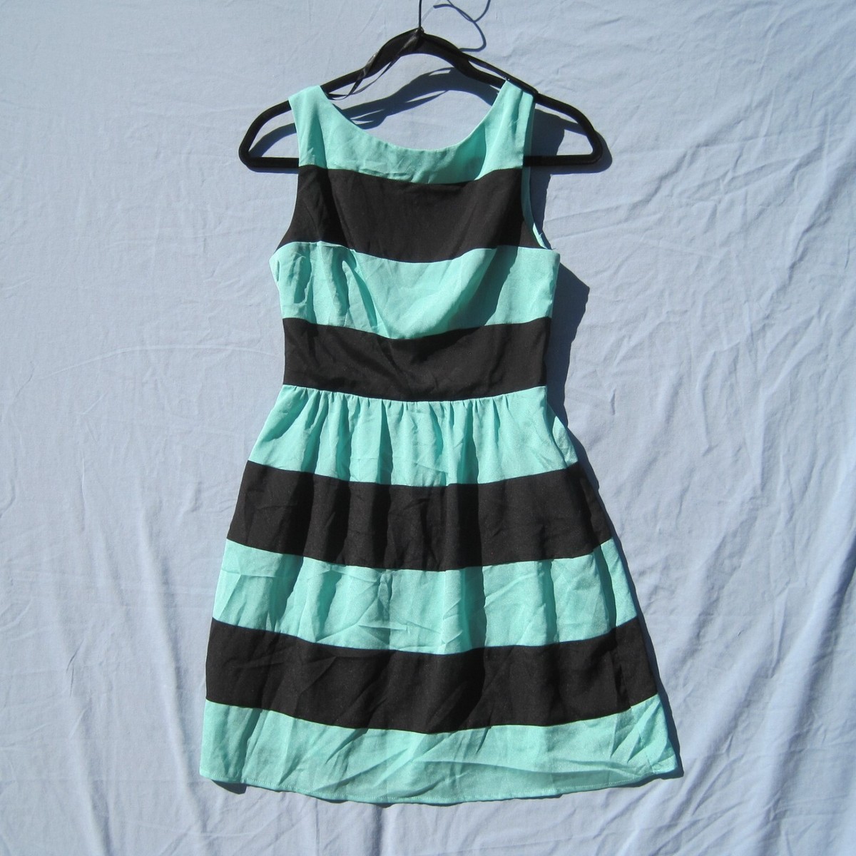 B. Darlin Green and Black Striped Dress Size 5/6 Lined 100% Polyester B. Darlin Green and Black Striped Dress Size 5/6 Lined 100% Polyester