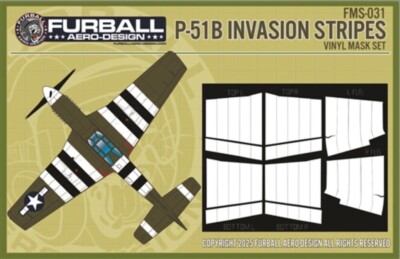 Furball Aero 1/48 P-51B Mustang D-Day Invasion Stripes Paint Mask Tamiya/Eduard