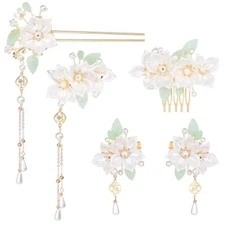 KALIONE 5 PCS Lily Flower Tassels Hairpin Set, Rhinestone Pearl Flower Wedding 