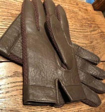 Antique 1960s Mens Medium Size Brown Vinyl Cotton Lined Gloves Made In Japan