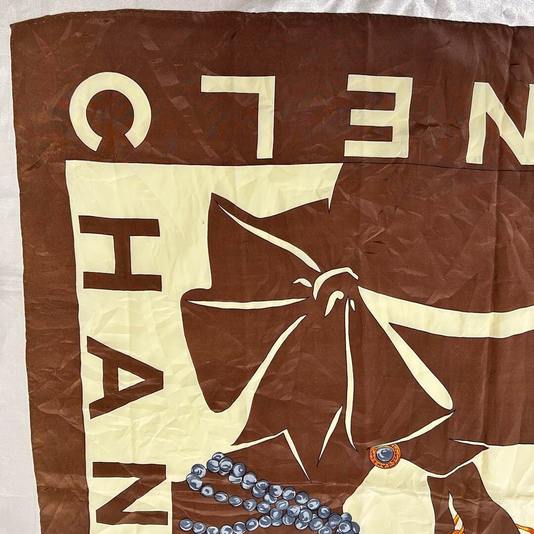CHANEL Large Scarf Mademoiselle Brown Silk From Japan | eBay
