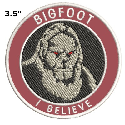 Bigfoot Lives Patch Embroidered DIY Iron-On Sasquatch in Forest Applique Cryptid