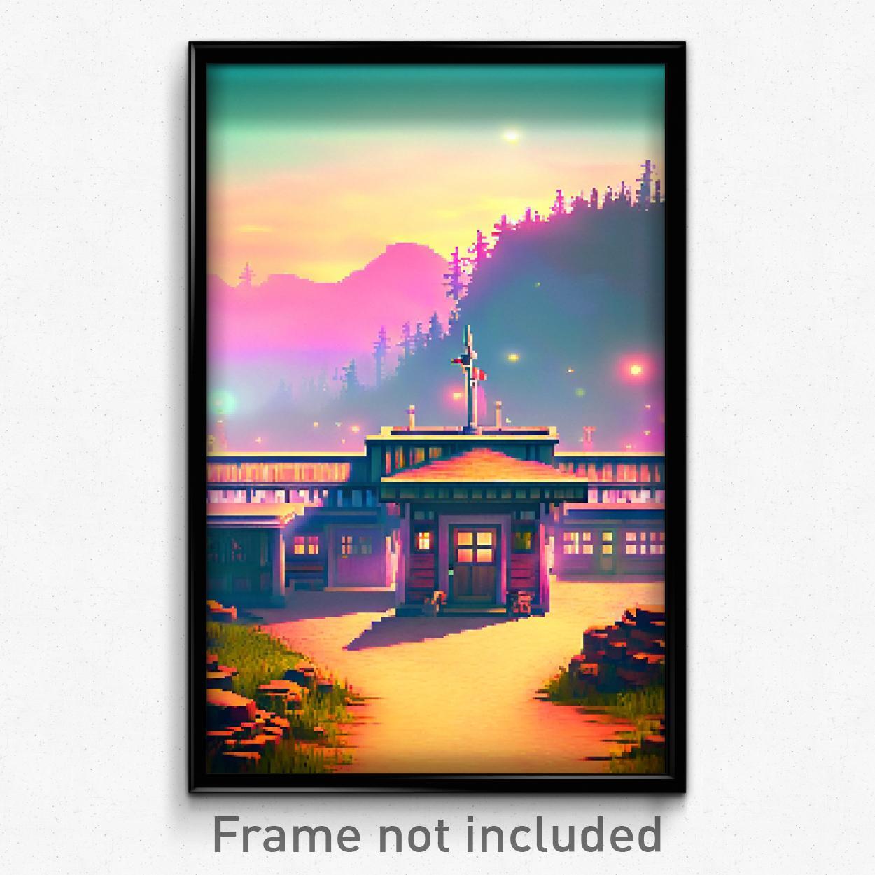 Pixel Art Poster - Beloved Outpost (8 Bit Psychedelic Trippy Video Game Print)