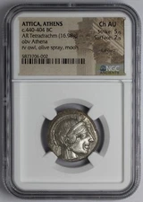 ATTICA, ATHENS AR Tetradrachm Athenian Owl 440 BC NGC Ch AU 5/2