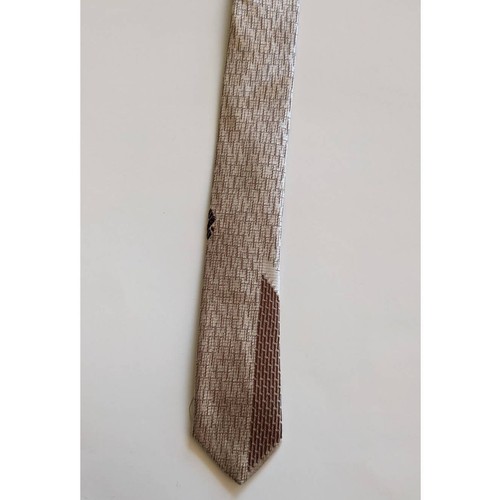 Vintage 70s Silk Skinny Tie by Don Loper California, Brown Beige Abstract Print - Picture 8 of 10