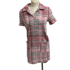 Zara Plaid Jacquard Short Sleeve Collared Dress Front Pockets Size Small