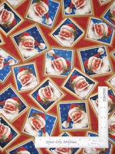 Christmas Gifts From Santa Claus Portraits Rust Cotton Fabric QT By The Yard