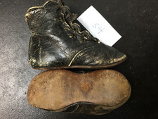 S4- ANTIQUE Victorian child DOLL High TOP BOOTS black LEATHER Button-up 4 5/8"