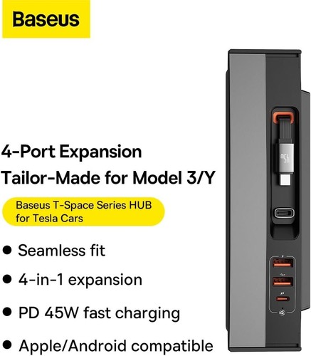 Baseus T-Space 45W Fast Charge Hub Docking Station For Tesla Model 3 Y - Picture 8 of 9
