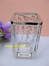 TAHARI Toothbrush Holder Silver Floral GLASS Kitchen Bath Bathroom NEW