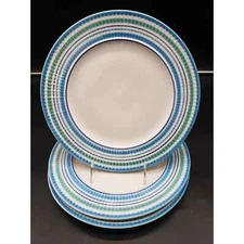 Set of 3 Crate & Barrel BLUE & AQUA Circumferential Bands Dinner Plate, Thailand