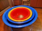 PYREX Mixing Bowls Set of 4 Primary Colors Clear Bottom Bowls 322, 323, 325, 326