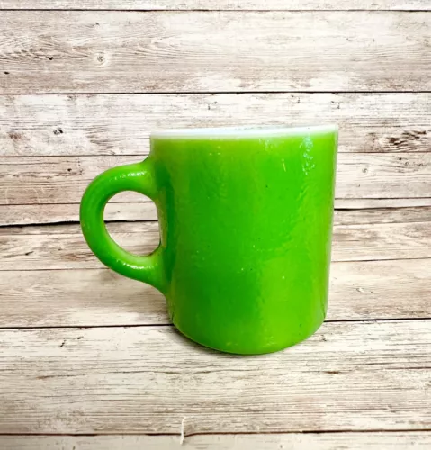 Vtg Green Hazel Atlas “Orange Peel” Texture Painted Milk Glass Cup Mug MCM