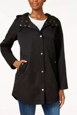 Style & Company Women's Zippered Pocketed Anorak Hooded Black Jacket Size Xmall