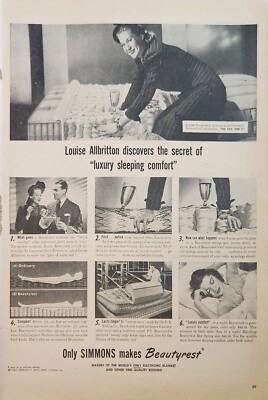 1947 Simmons makes Beautyrest Vintage Ad Louise Allbritton discovers the secert