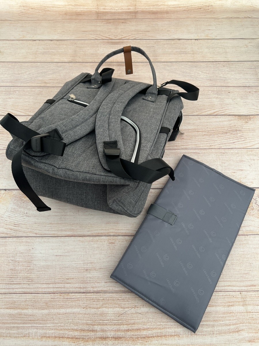 Leke Diaper Bag Gray Backpack Wide Open Design Unisex for Mom