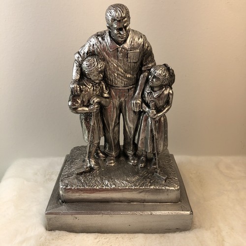 Golf Art Sport Bronze Men & Son Sculpture Decor Office Home Silver /Brown - Picture 13 of 24