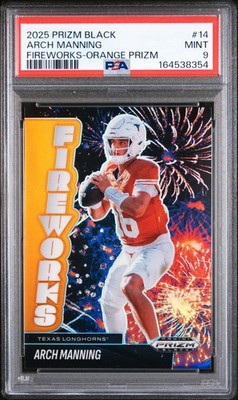 2025 PANINI PRIZM BLACK FIREWORKS ORANGE PRIZM #14 ARCH MANNING 16/49 PSA 9