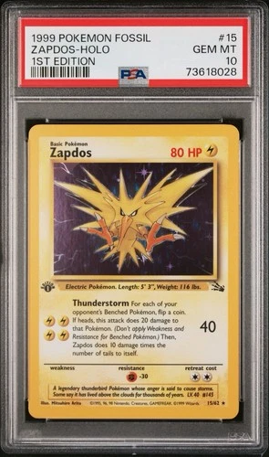 Pokemon 1999 Zapdos 1st Edition Fossil Holo PSA 10 Mint ⚡️?