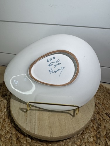 VTG Elle Keramikk Blue White Egg Pottery Plate Norway Norwegian Signed - Picture 2 of 3