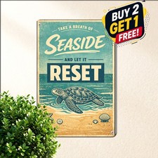 A Day At The Beach Restores Soul Sign Summer Coastal Metal Tin Wall Plaque 8x12