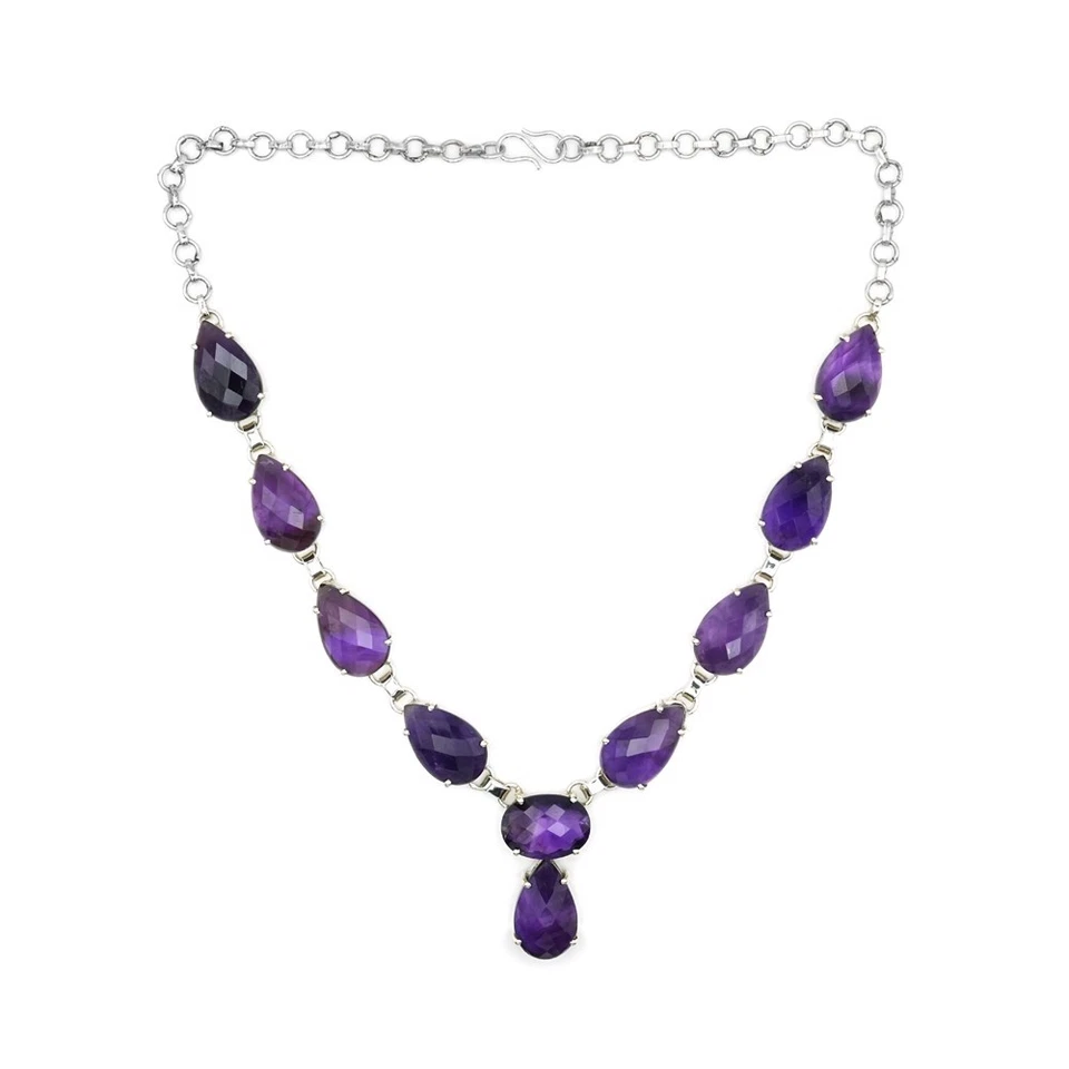 Collar Amatista Natural Plata de Ley 925 Joyería Mujer Collar Regalo Foto 3 de 4