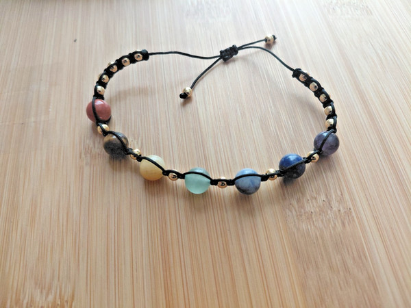 Alternate view of Chakra Macrame Bracelet With Gold Plated Spacer Beads