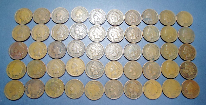 50 coins) LOT#12 NICE mixed 1900's Indian head penny 1C cents NO RESERVE AUCTION