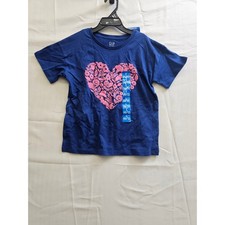 Gap Girls Floral Heart Graphic T-Shirt Navy Cotton Casual Size Large 10/12