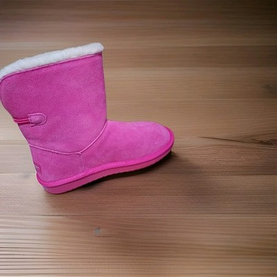 Ugg Koolaburra Nalie Short Boots Girls Sz 4 Suede Fur Button Winter Fuchsia Pink
