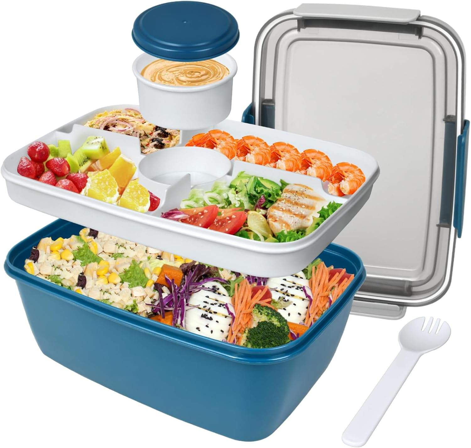 Salad Containers, 2000Ml Large Salad Lunch Box for Adults, Leak Proof Salad Bowl