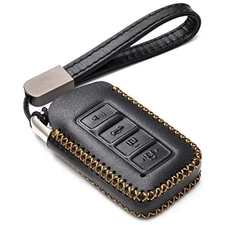  Genuine Leather Smart Key Fob Case Cover Protector Compatible 4-Button Black
