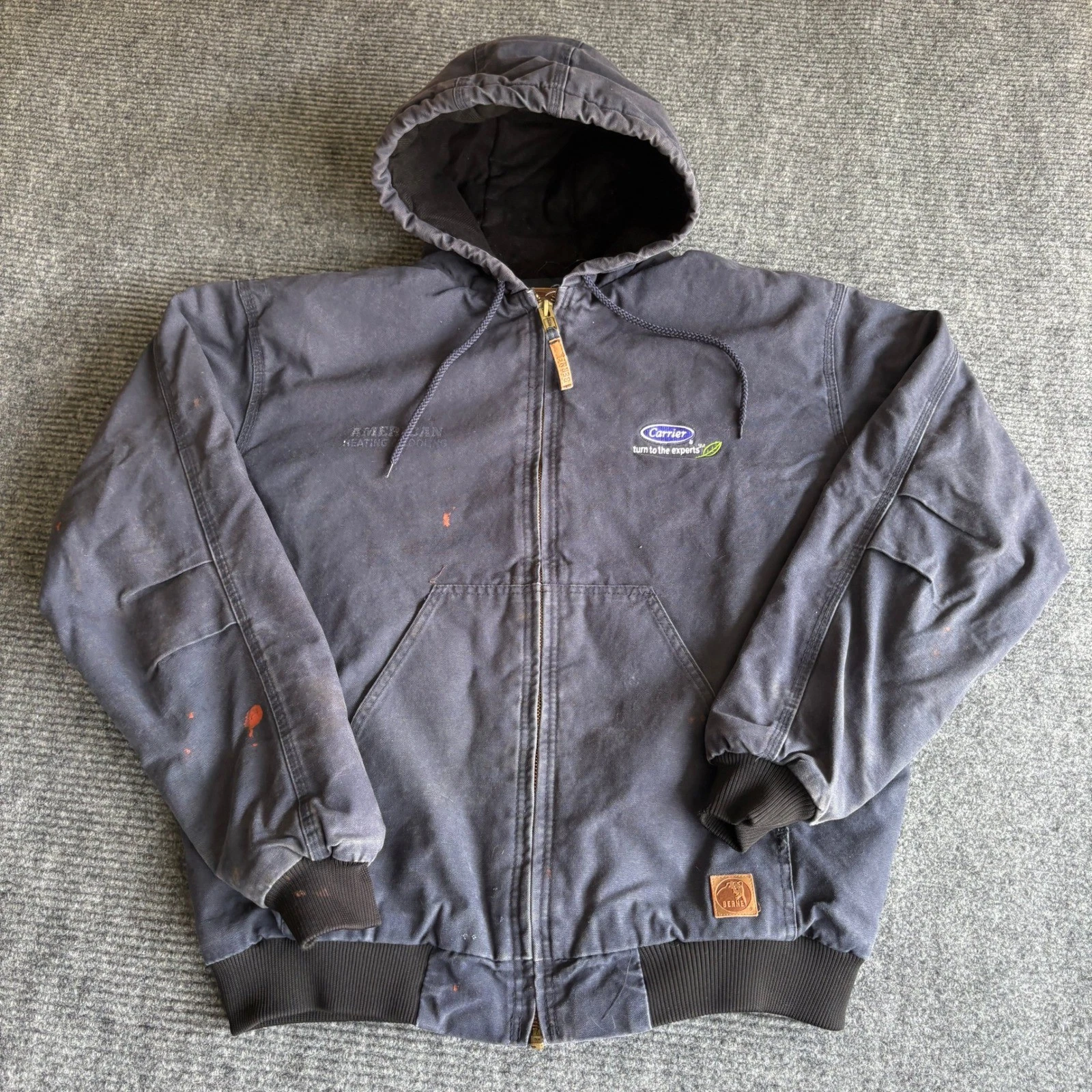 Berne Mens XL Navy Blue Canvas Hooded Work Jacket Carrier HVAC HJ51ND Bomber
